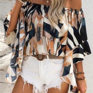 SHEIN Off-Shoulder Multicolor Abstract Blouse (NWT)